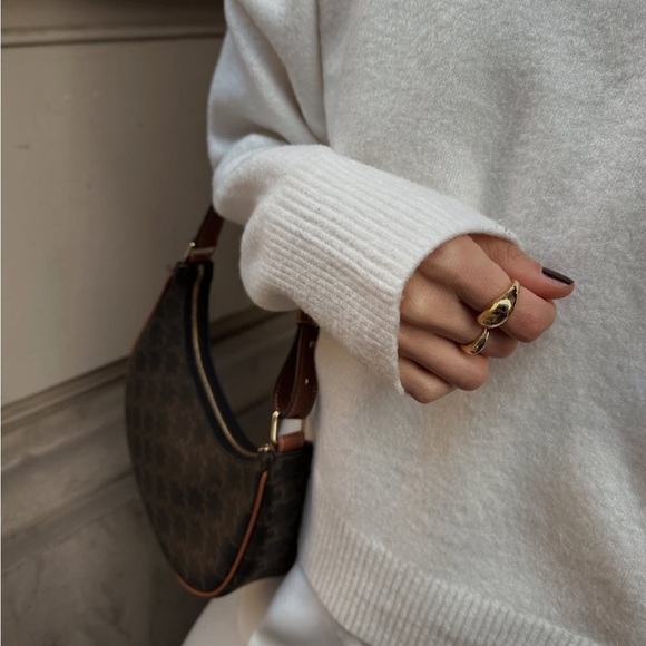 Small Ava Half Moon Crescent Bag in Triomphe Canvas and Calfskin in Tan - Picture 14 of 14